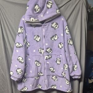 Plush Purple Panda Blanket Hoodie